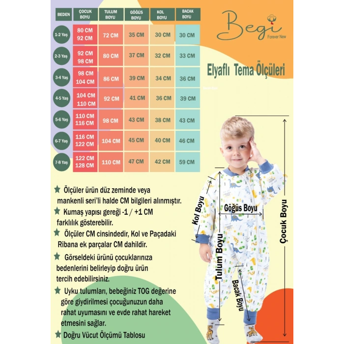 Begi 2.5 TOG Elyaflı Uyku Tulumu Fermuarlı %100 PAMUK 2-8 YAŞ