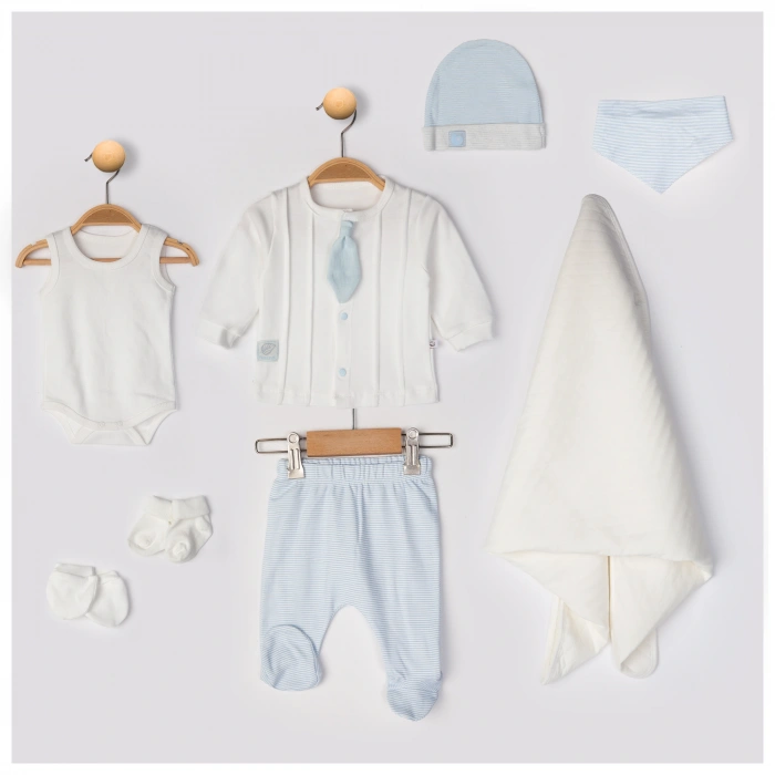 Begisa 8li Set Çizgili Damatlık Hastane Çıkışı %100 Pamuk