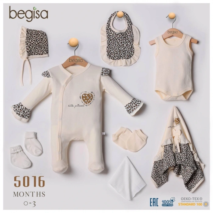 Begisa 8li Set Leoparlı Hastane Çıkışı %100 Pamuk