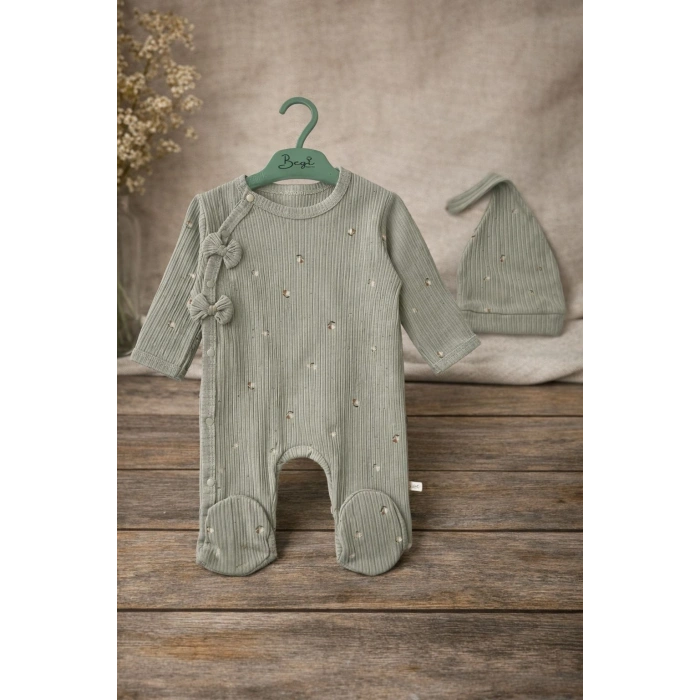 Begisa Şapkalı Baskılı Çiçek Desenli Tulum %100 Pamuk