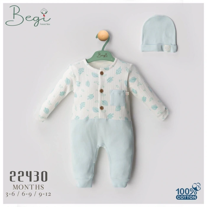 Begisa Yaprak Desenli Bebek tulum %100 Pamuk