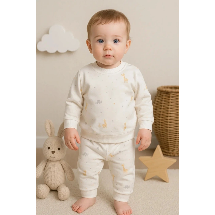 Zurafa Baskılı Erkek Bebe Takım % 100 Pamuk