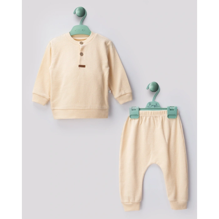 Waffle Kumaş 2li Erkek Bebe Takım % 100 Pamuk