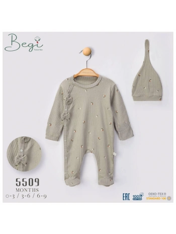 Begisa Şapkalı Baskılı Çiçek Desenli Tulum %100 Pamuk