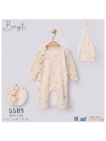 Begisa Şapkalı Baskılı Çiçek Desenli Tulum %100 Pamuk