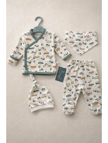 Begi 5li Araba Desenli Hastane Çıkışı %100 Pamuk