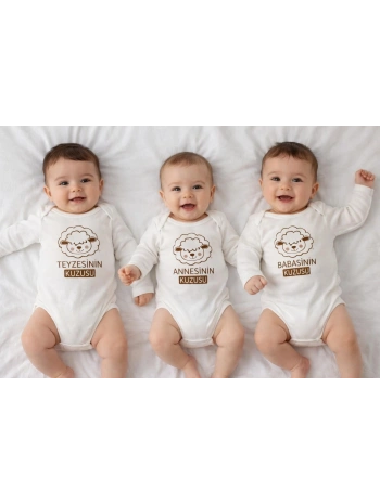 Begi Uzun Kol Babası-Annesi-teyzesi,nin Kuzulu Baskılı Çıtçıtlı Badi