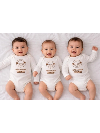 Begi Uzun Kol Babası-Annesi-Halası,nın Kuzulu Baskılı Çıtçıtlı Badi