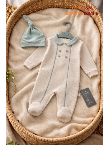 Begi Arabiyeli 4 Düğmeli %100 Pamuk Şapkalı Tulum