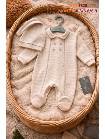 Begi Arabiyeli 4 Düğmeli %100 Pamuk Şapkalı Tulum