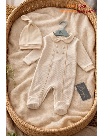 Begi Arabiyeli 4 Düğmeli %100 Pamuk Şapkalı Tulum