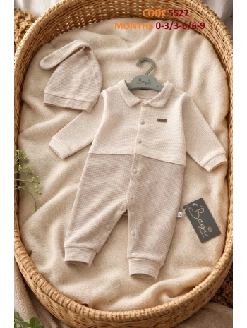 Begi Arabiyeli Yakalı %100 Pamuk Şapkalı Tulum