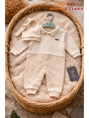 Begi Arabiyeli Yakalı %100 Pamuk Şapkalı Tulum