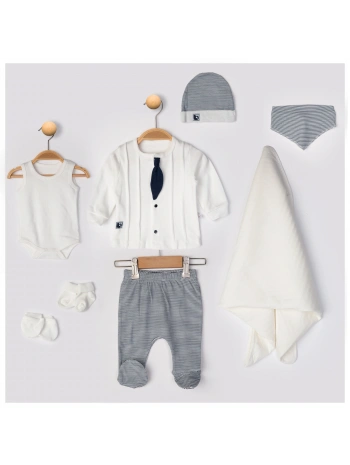 Begisa 8li Set Çizgili Damatlık Hastane Çıkışı %100 Pamuk