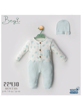 Begisa Yaprak Desenli Bebek tulum %100 Pamuk