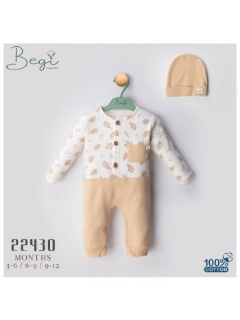Begisa Yaprak Desenli Bebek tulum %100 Pamuk