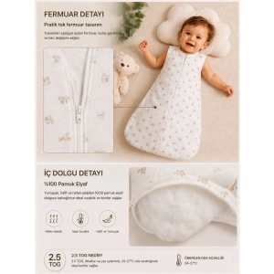 Begi 1.5 TOG Elyaflı Torba Geniş Askılı Çıtçıtlı Uyku Tulumu % 100 Pamuk