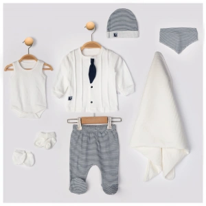 Begisa 8li Set Çizgili Damatlık Hastane Çıkışı %100 Pamuk