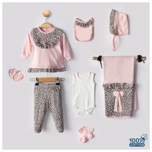 Begisa 8li Set Leopar Hastane Çıkışı %100 Pamuk