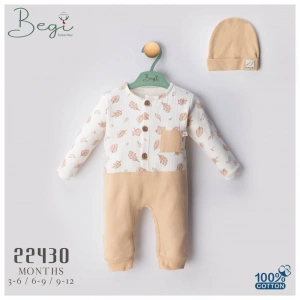 Begisa Yaprak Desenli Bebek tulum %100 Pamuk