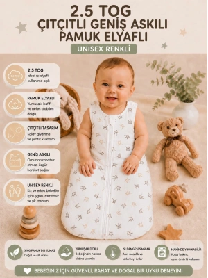 2.5 TOG Elyaflı Torba Askılı Çıtçıtlı Uyku Tulumu % 100 Pamuk