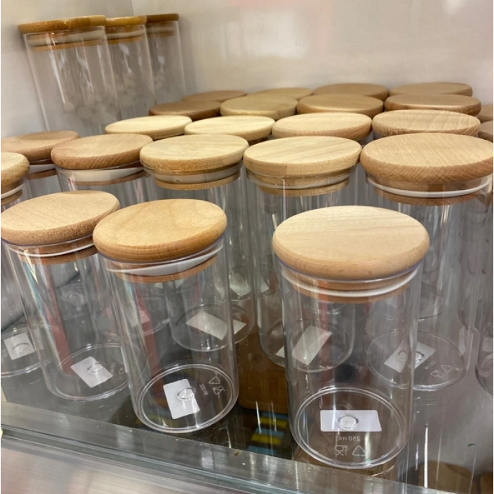 YUVARLAK MİNİ KAVANOZ 350 ML BAMBU