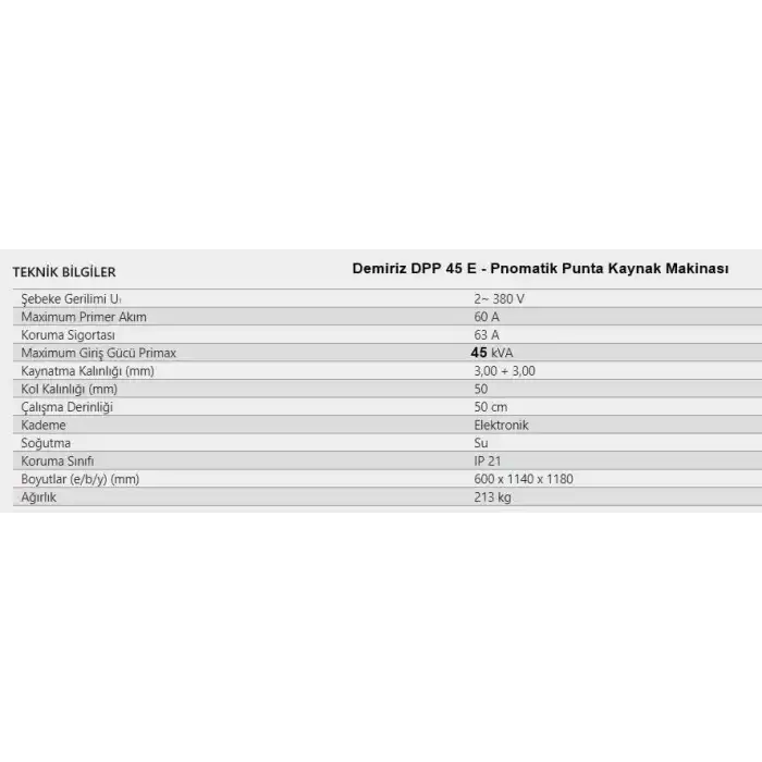 Demiriz DPP 45 E-Pnomatik Punta Kaynak Makinası