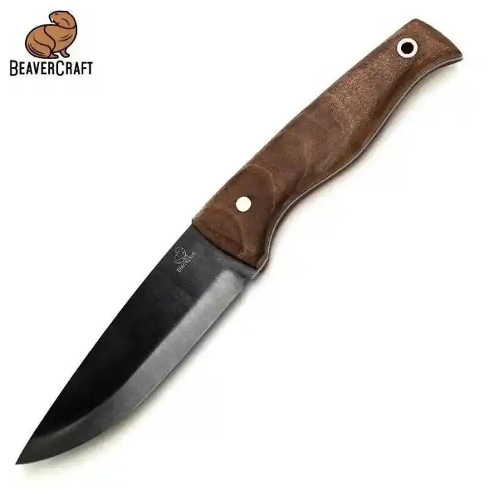 BeaverCraft BSH3 Nightfall Ceviz Saplı Deri Kılıflı Kamp ve Av Bıçağı