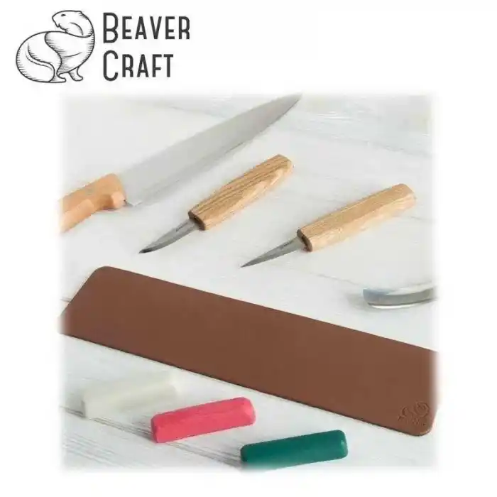 BeaverCraft LS7P03 Deri Parlatma Kayışı ve Macunu Seti 4 Parça