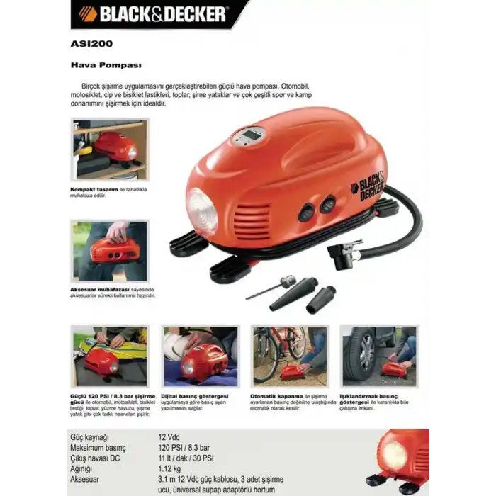 Black&Decker ASI200 12V Hava Pompası