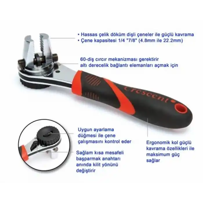Crescent FR28SEU Ayarlanabilir Lokma Soket Anahtarı Cırcır 200mm