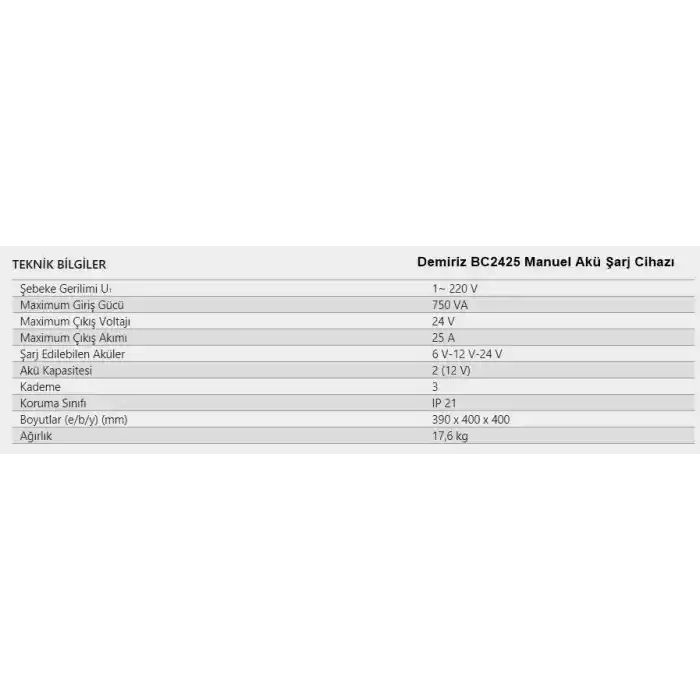 Demiriz BC4825 Akü Şarj Cihazı