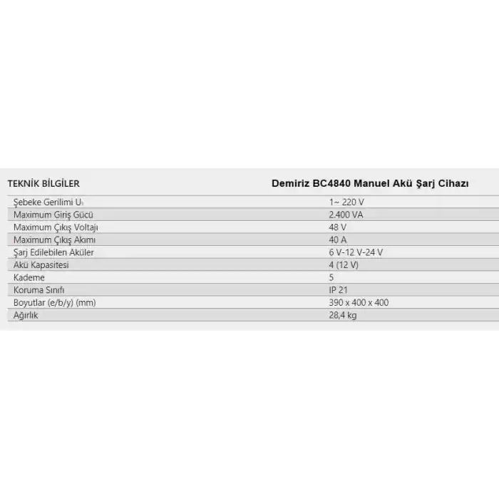 Demiriz BC4840 Akü Şarj Cihazı