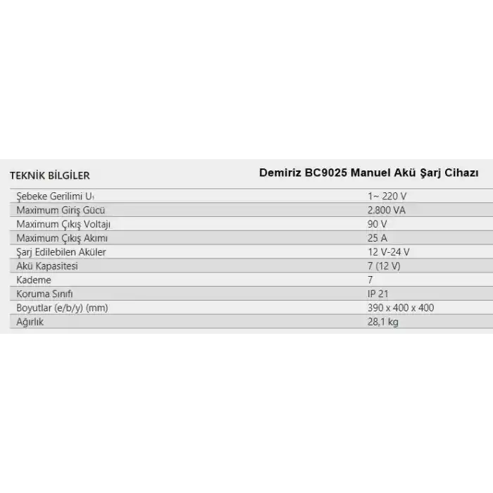Demiriz BC9025 Akü Şarj Cihazı