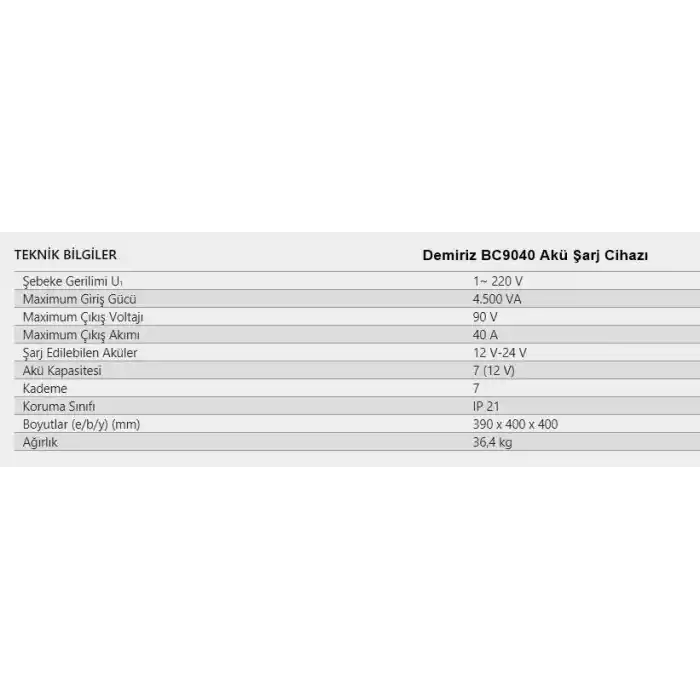 Demiriz BC9040 Akü Şarj Cihazı