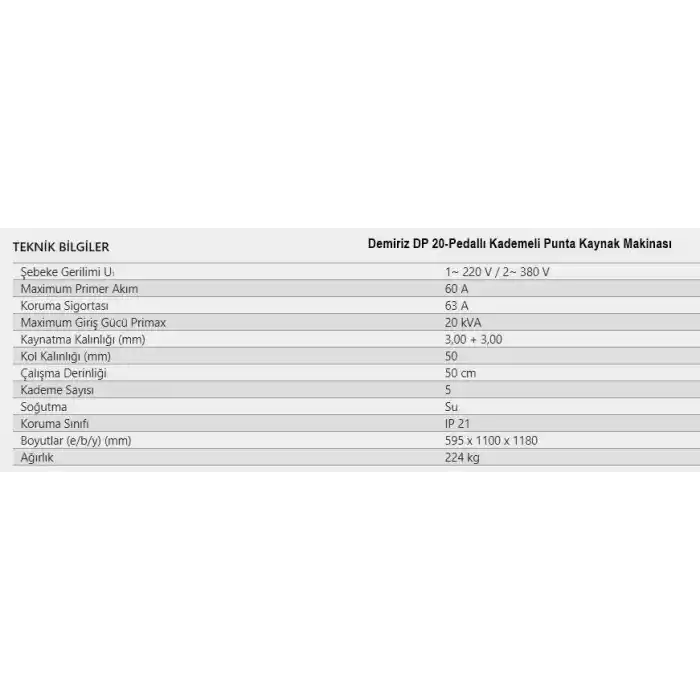 Demiriz DP 20-Pedallı Kademeli Punta Kaynak Makinası