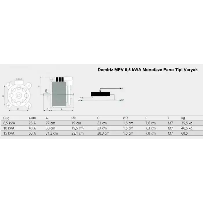 Demiriz MPV 6,5 kVA Kutusuz Monofaze Varyak
