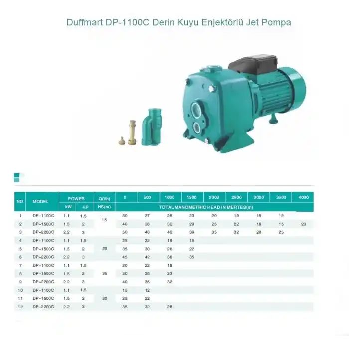 Duffmart DP 1100C Derin Kuyu Enjektörlü Jet Pompa