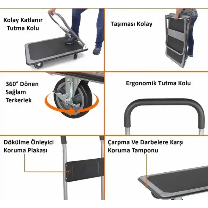 Duffmart PR2190 Pro Katlanır Platform 4 Tekerlekli Paket Taşıma Arabası 150 Kg