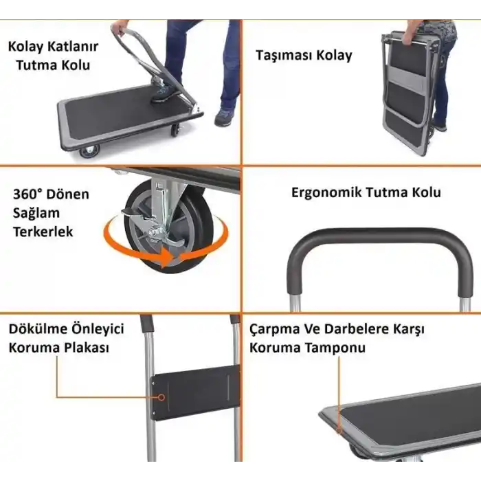 Duffmart PR2330 Pro Katlanır Platform 4 Tekerlekli Paket Taşıma Arabası 300 Kg