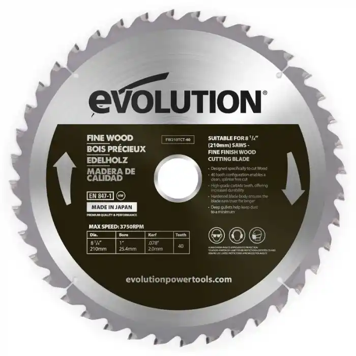 Evolution FW210TCT-40 İnce Ahşap Daire Testere Bıçağı 210mm
