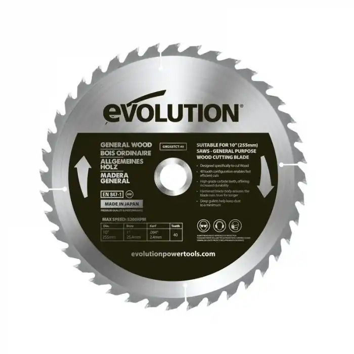 Evolution GW255TCT-40 Ahşap Daire Testere Bıçağı, 255mm