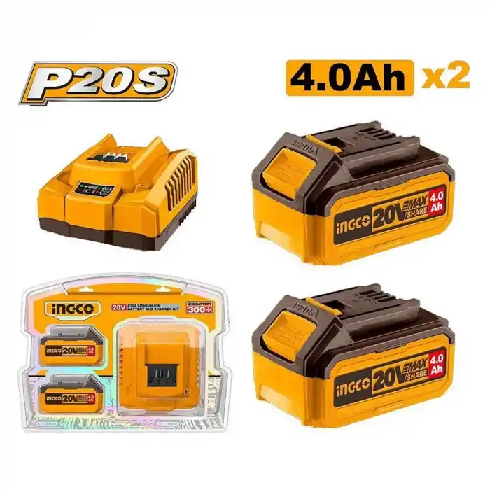 Ingco FBCPK1424E Akü ve Şarj Cihazı Seti 20V 2x4.Ah