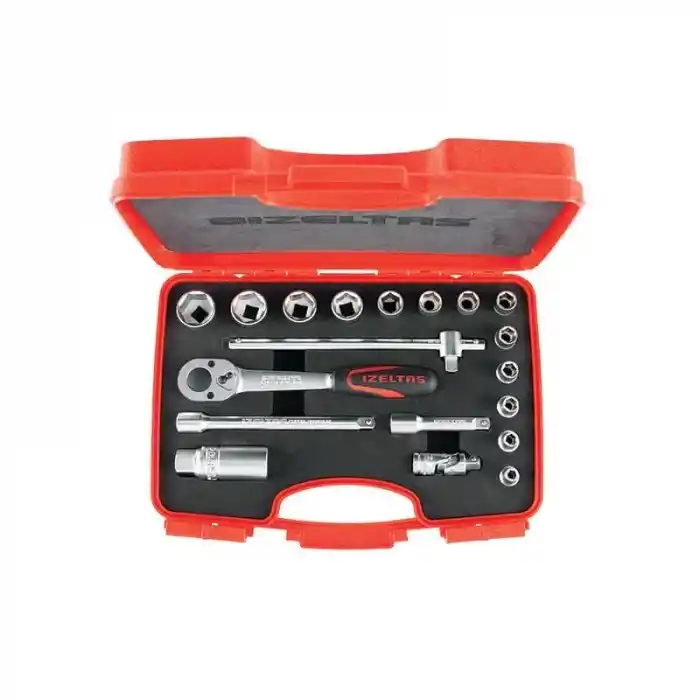 İzeltaş 1110006019 19 Parça 3/8 Altı Köşe Lokma Takımı