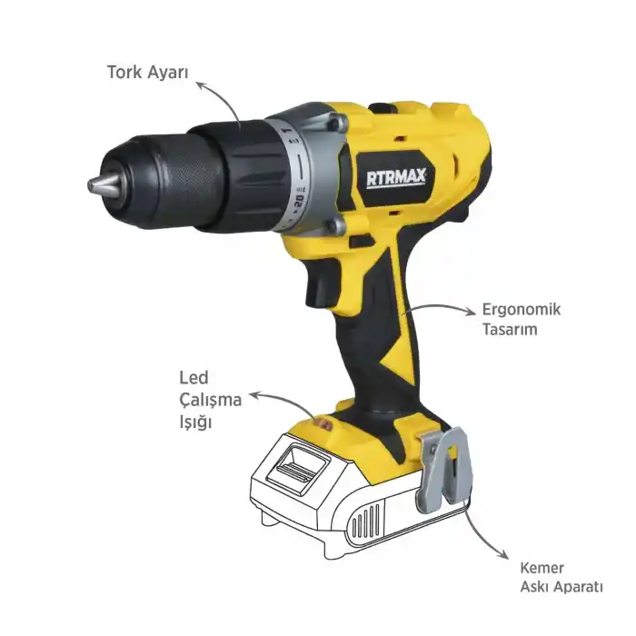 Rtrmax Akülü RTX1820B Darbeli Matkap, RTX1855B Pnömatik Matkap Seti