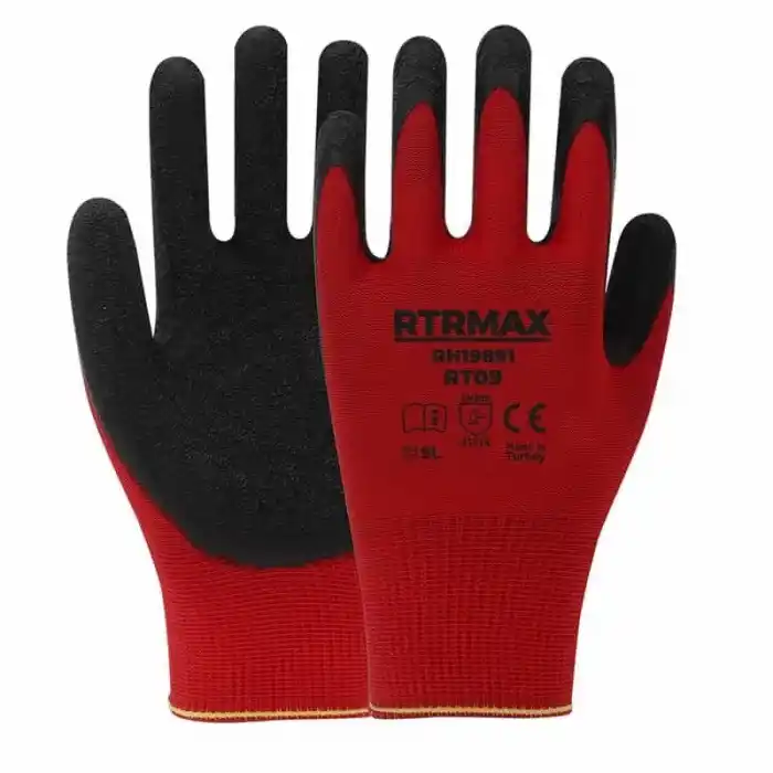 Rtrmax RH19892 RT09 NO:10 Kırmızı Lateks Kaplı Örgü Desenli Polyester Eldiven