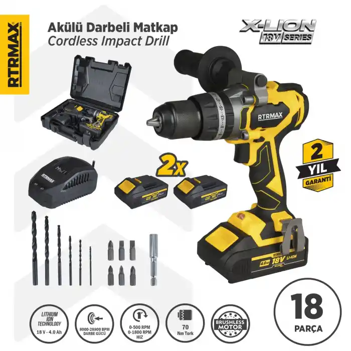 Rtrmax RTX3010 Akülü Darbeli Matkap 2x4 Ah