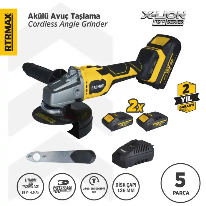 Rtrmax RTX3060 Akülü Avuç Taşlama 125mm