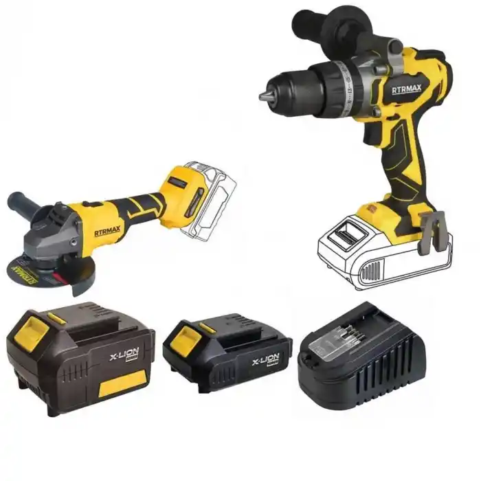 Rtrmax Xlion 2li RTX3010B Akülü Darbeli Matkap, RTX2055B Avuç Taşlama Seti