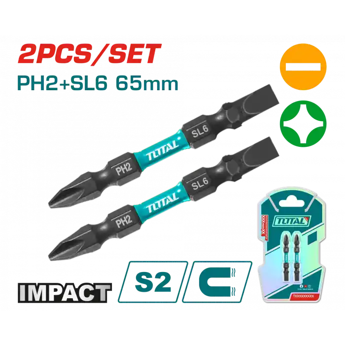 Total TACIM72HL665 Darbeli 65 mm Çift Taraflı PH2+SL6  Bist Uç